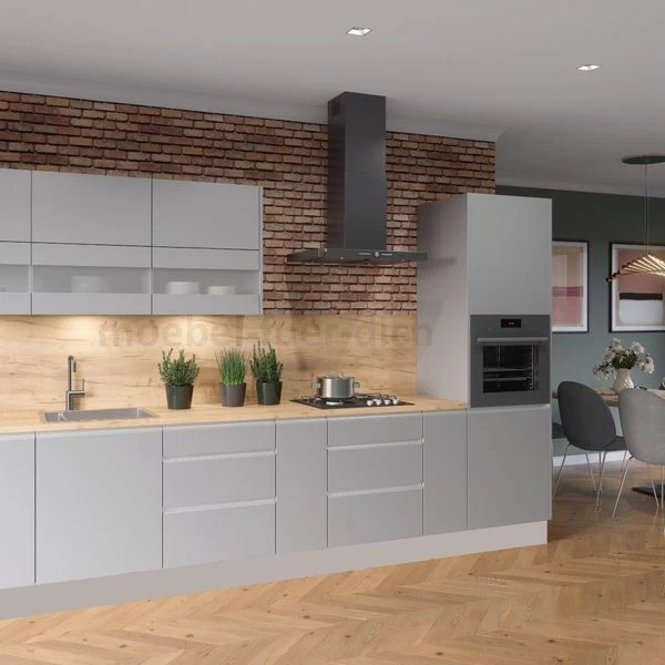 Grifflose Hochglanz Einbauküche Küchenzeile Campari 300 Cm 8-tlg Weiß, Grau, Schwarz 12 Grifflose Hochglanz Einbauküche Küchenzeile Campari 300 Cm 8-tlg Weiß, Grau, Schwarz – Bild 10