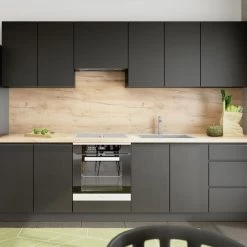 Grifflose Einbauküche Campari 280 Cm, 8-tlg Schwarz, Weiß, Grau - Hochglanz Oder Matt