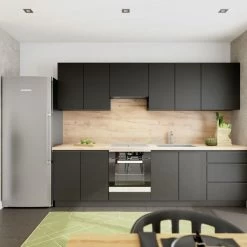 Küchenzeile Einbauküche Campari 270 Cm 8-tlg, Grifflos, Hochglanz Grau, Weiß, Schwarz -Möbelhaus 480036738