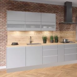 Küchenzeile Einbauküche Campari 270 Cm 8-tlg, Grifflos, Hochglanz Grau, Weiß, Schwarz