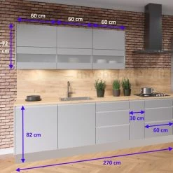 Küchenzeile Einbauküche Campari 270 Cm 8-tlg, Grifflos, Hochglanz Grau, Weiß, Schwarz -Möbelhaus 480419976