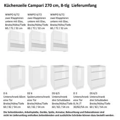 Küchenzeile Einbauküche Campari 270 Cm 8-tlg, Grifflos, Hochglanz Grau, Weiß, Schwarz -Möbelhaus 480419981