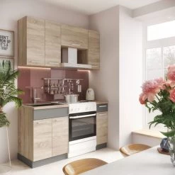 Küche ALINA Küchenzeile Einbauküche Küchenblock Schränke - SONOMA EICHE -Möbelhaus 480818382