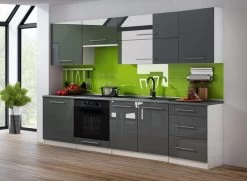 Küchenzeile Linda Grau Hochglanz/ Weiß 240 Cm Küche Küchenblock MDF