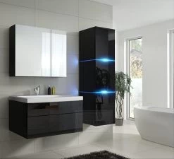 Badmöbel-Set Lux 1 New Schwarz Hochglanz Keramik Waschbecken