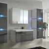 Badmöbel-Set Lux NEW Grau Hochglanz/ Weiß Keramik Waschbecken Badezimmer Led