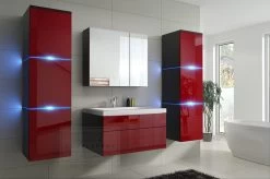 Badmöbel-Set Lux NEW Rot Hochglanz/ Schwarz Keramik Waschbecken Badezimmer Led