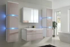 Badmöbel-Set Lux NEW Cappuccino Hochglanz/ Weiß Keramik Waschbecken Badezimmer Led