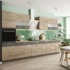 Küche ALINA Mit Hochschrank 340 Cm Küchenzeile Einbauküche Sonoma Eiche