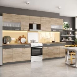 Küche ALINA 320 Cm Küchenzeile Einbauküche Küchenblock Sonoma Eiche