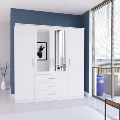 Schrank Kleiderschrank Drehtürenschrank Mit Spiegel Mehrzweckschrank Szantal 4D 200