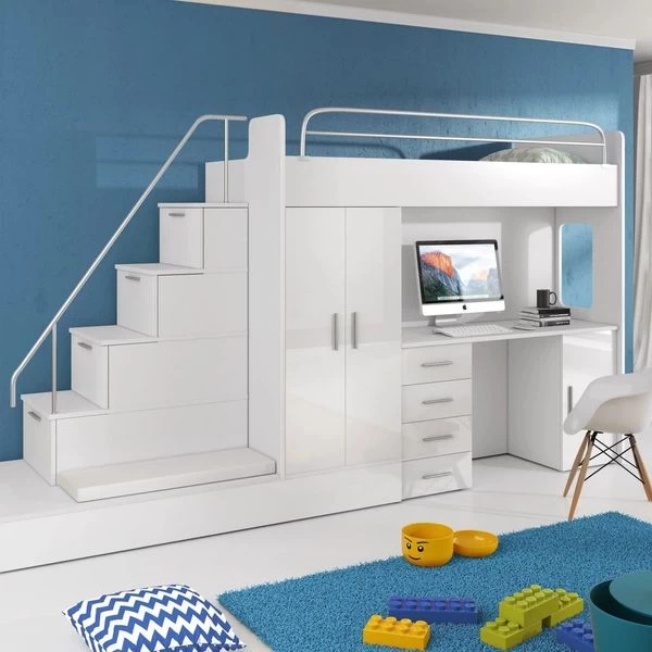 Hochbett Mit Schreibtisch TOMI 5 , Schrank, Treppe Und Gästebett In Hochglanz ! 6 Hochbett Mit Schreibtisch TOMI 5 , Schrank, Treppe Und Gästebett In Hochglanz ! – Bild 4