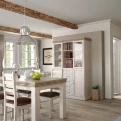 Tisch Esstisch Holz Weiss Landhaus Teilmassiv Braun 160-203 / 90cm