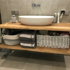 Waschtischplatte Waschtisch Badezimmer Holzplatte Eiche Massiv, Geölt, Baumkante -Möbelhaus 486855901