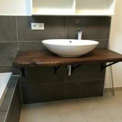 Waschtischplatte Waschtisch Badezimmer Holzplatte Eiche Massiv, Geölt, Baumkante -Möbelhaus 486855902