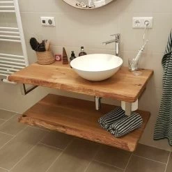 Waschtischplatte Waschtisch Badezimmer Holzplatte Eiche Massiv, Geölt, Baumkante -Möbelhaus 486855903