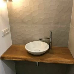 Waschtischplatte Waschtisch Badezimmer Holzplatte Eiche Massiv, Geölt, Baumkante -Möbelhaus 486855905