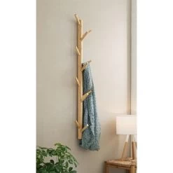 Garderobe Bambus Mit 11 Haken, Braun, 100 Cm Hoch, Aus Holz Im Scandi-Style
