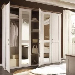 Schlafzimmer Komplett Set 5-tlg. Bett 180 Kleiderschrank Kommoden Pinie Weiß -Möbelhaus 487661242