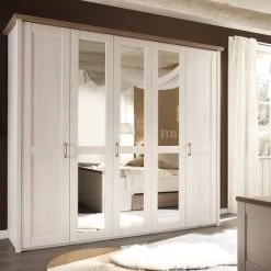 Schlafzimmer Komplett Set 5-tlg. Bett 180 Kleiderschrank Kommoden Pinie Weiß -Möbelhaus 487661243