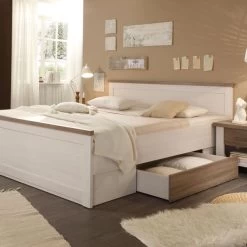 Schlafzimmer Komplett Set 5-tlg. Bett 180 Kleiderschrank Kommoden Pinie Weiß -Möbelhaus 487661246