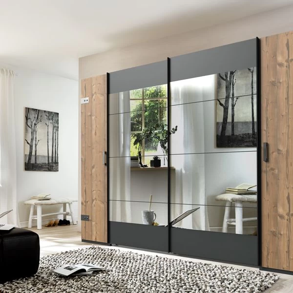 Schrank Kleiderschrank Stockholm Schwebetüren Spiegel Grau Braun Weißtanne 3 Schrank Kleiderschrank Stockholm Schwebetüren Spiegel Grau Braun Weißtanne