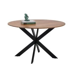 Esstisch "PEDRO" Esszimmer Tisch Massivholz Echtholz Akazie Metall Gestell Rund 130cm