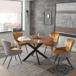 Esstisch "PEDRO" Esszimmer Tisch Massivholz Echtholz Akazie Metall Gestell Rund 130cm -Möbelhaus 487662805