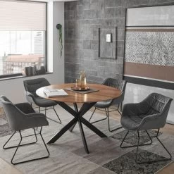 Esstisch "PEDRO" Esszimmer Tisch Massivholz Echtholz Akazie Metall Gestell Rund 130cm -Möbelhaus 487662808