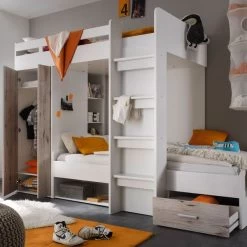 Hochbett MAXI Jugendbett Kinderbett Bett Etagenbett Kleiderschrank Weiß -Möbelhaus 487667583