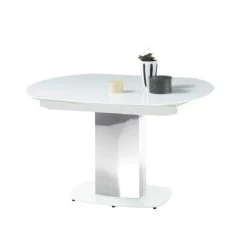 Esstisch "JACKSON" Tisch Ausziehtisch Glas Weiß Oval 130-190cm