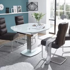 Esstisch "JACKSON" Tisch Ausziehtisch Glas Weiß Oval 130-190cm -Möbelhaus 488606144