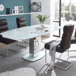 Esstisch "JACKSON" Tisch Ausziehtisch Glas Weiß Oval 130-190cm -Möbelhaus 488606146