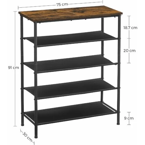 VASAGLE Schuhregal, Schuhablagen, Schmal, Metallgestell, Ablagen Aus Polyestergewebe, Für Eingangsbereich, Flur, Industrie-Design,vintagebraun-schwarz Von SONGMICS LBS036B01 7 VASAGLE Schuhregal, Schuhablagen, Schmal, Metallgestell, Ablagen Aus Polyestergewebe, Für Eingangsbereich, Flur, Industrie-Design,vintagebraun-schwarz Von SONGMICS LBS036B01 – Bild 5