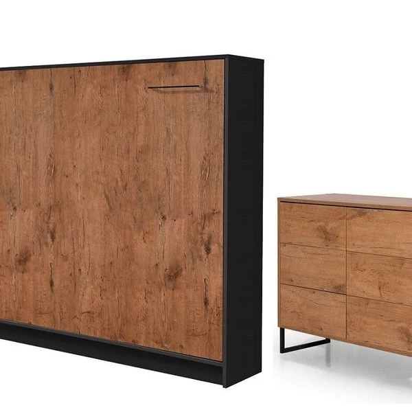 Schrankbett Wandbett Klappbett Horizontal HB 140x200 Eiche Lancelot & Schwarz Kommode 13 Schrankbett Wandbett Klappbett Horizontal HB 140x200 Eiche Lancelot & Schwarz Kommode – Bild 11