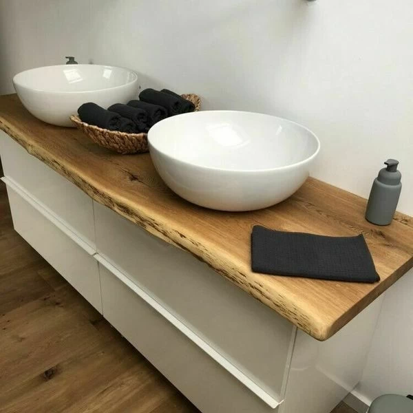 Waschtisch Eiche Holzplatte Massiv Holz Aufsatzbecken Naturkante Zuschnitt Geölt 5 Waschtisch Eiche Holzplatte Massiv Holz Aufsatzbecken Naturkante Zuschnitt Geölt – Bild 3
