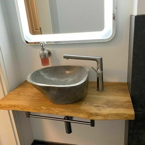 Waschtisch Eiche Holzplatte Massiv Holz Aufsatzbecken Naturkante Zuschnitt Geölt 6 Waschtisch Eiche Holzplatte Massiv Holz Aufsatzbecken Naturkante Zuschnitt Geölt – Bild 4