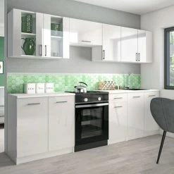 KÜCHE 260cm Küchenzeile Küchenblock MODERN Einbauküche Weiß Hochglanz