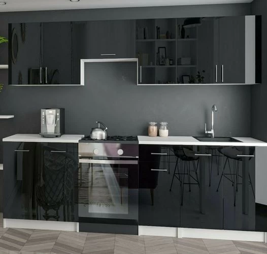 KÜCHE Küchenzeile Küchenblock MODERN 240 CM Einbauküche Schwarz Front 18mm 3 KÜCHE Küchenzeile Küchenblock MODERN 240 CM Einbauküche Schwarz Front 18mm