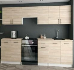 KÜCHE Küchenzeile Küchenblock MODERN 240 CM Einbauküche Licht Sonoma Front 18mm