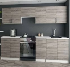 KÜCHE Küchenzeile Küchenblock MODERN 240 CM Einbauküche Dunkel Sonoma Front 18mm