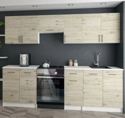 KÜCHE Küchenzeile Küchenblock MODERN 240 CM Einbauküche Eiche Front 18mm