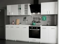 KÜCHE Küchenzeile Küchenblock MODERN 280 CM Einbauküche Weiss Hochglanz