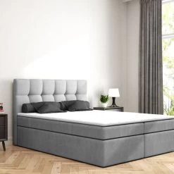 Boxspringbett Doppelbett Grau 140x200 Topper Montage Samtstoff H3/ H4