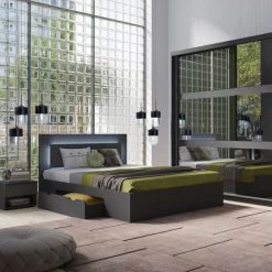 Komplett Schlafzimmer Set Finyo Mit LED Bett, Schrank Mit Spiegel, 2 X Nako