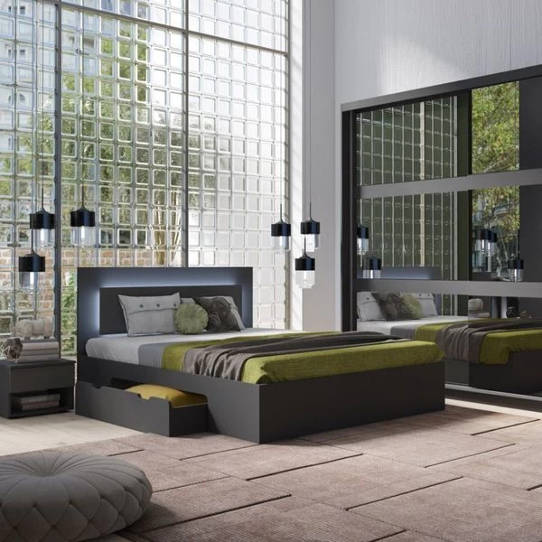 Komplett Schlafzimmer Set Finyo Mit LED Bett, Schrank Mit Spiegel, 2 X Nako 3 Komplett Schlafzimmer Set Finyo Mit LED Bett, Schrank Mit Spiegel, 2 X Nako