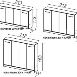 Schrankbett Wandbett Klappbett Horizontal HB90/120/140 X 200 Mit Aufsatz & 2Schränken -Möbelhaus 512407349