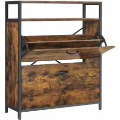 VASAGLE Schuhschrank Mit 2 Klappen, Schuhregal, Schuhkipper, Schuhkommode Mit 2 Fächern, Schuhablagen, Im Flur, Für 10-16 Paar Schuhe, Platzsparend, 80 X 30 X 95 Cm, Vintagebraun-schwarz Von SONGMICS