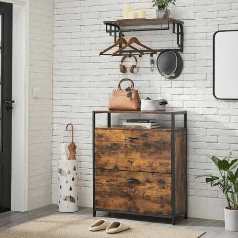 VASAGLE Schuhschrank Mit 2 Klappen, Schuhregal, Schuhkipper, Schuhkommode Mit 2 Fächern, Schuhablagen, Im Flur, Für 10-16 Paar Schuhe, Platzsparend, 80 X 30 X 95 Cm, Vintagebraun-schwarz Von SONGMICS 4 VASAGLE Schuhschrank Mit 2 Klappen, Schuhregal, Schuhkipper, Schuhkommode Mit 2 Fächern, Schuhablagen, Im Flur, Für 10-16 Paar Schuhe, Platzsparend, 80 X 30 X 95 Cm, Vintagebraun-schwarz Von SONGMICS – Bild 2