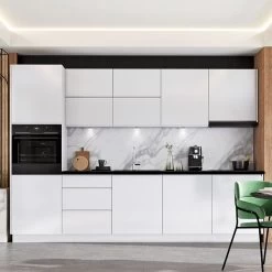 300cm Weisse / Graue Küche Küchenzeile Grifflos / Soft Close System / Individuell